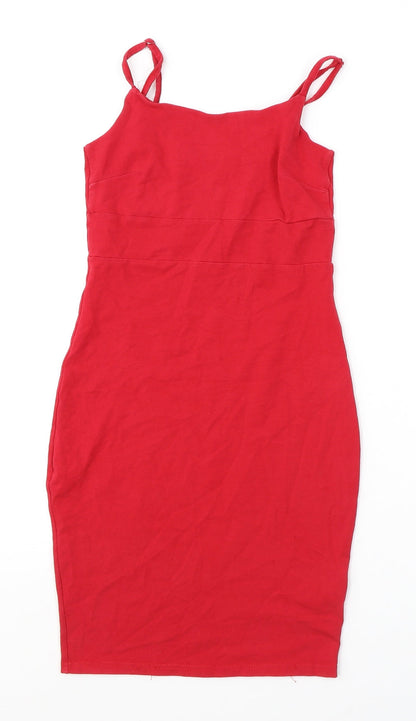 Additional front view of Miss Selfridge women’s red cotton shift, size UK 8, round neck pullover