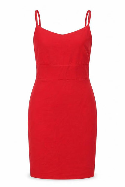 Front view of Miss Selfridge women’s red cotton shift, size UK 8, round neck pullover