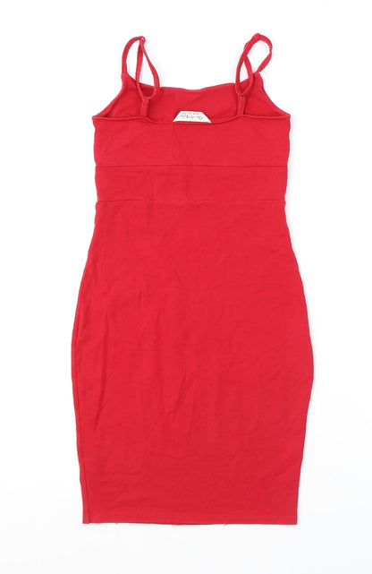 Back view of Miss Selfridge women’s red cotton shift, size UK 8, round neck pullover