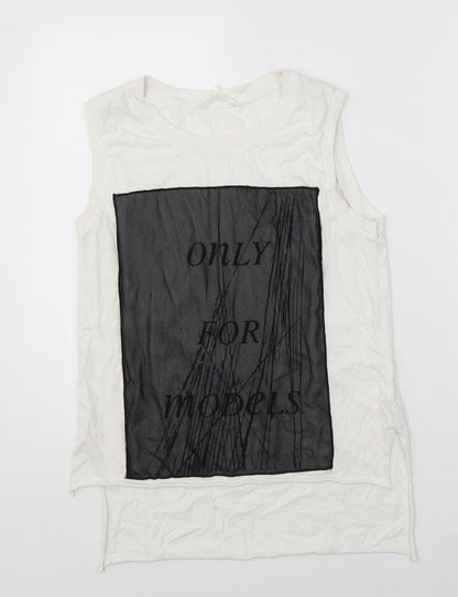 Zara Womens White Polyester Basic Tank Size S Crew Neck