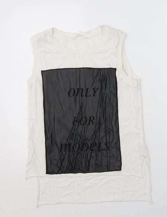 Zara Womens White Polyester Basic Tank Size S Crew Neck