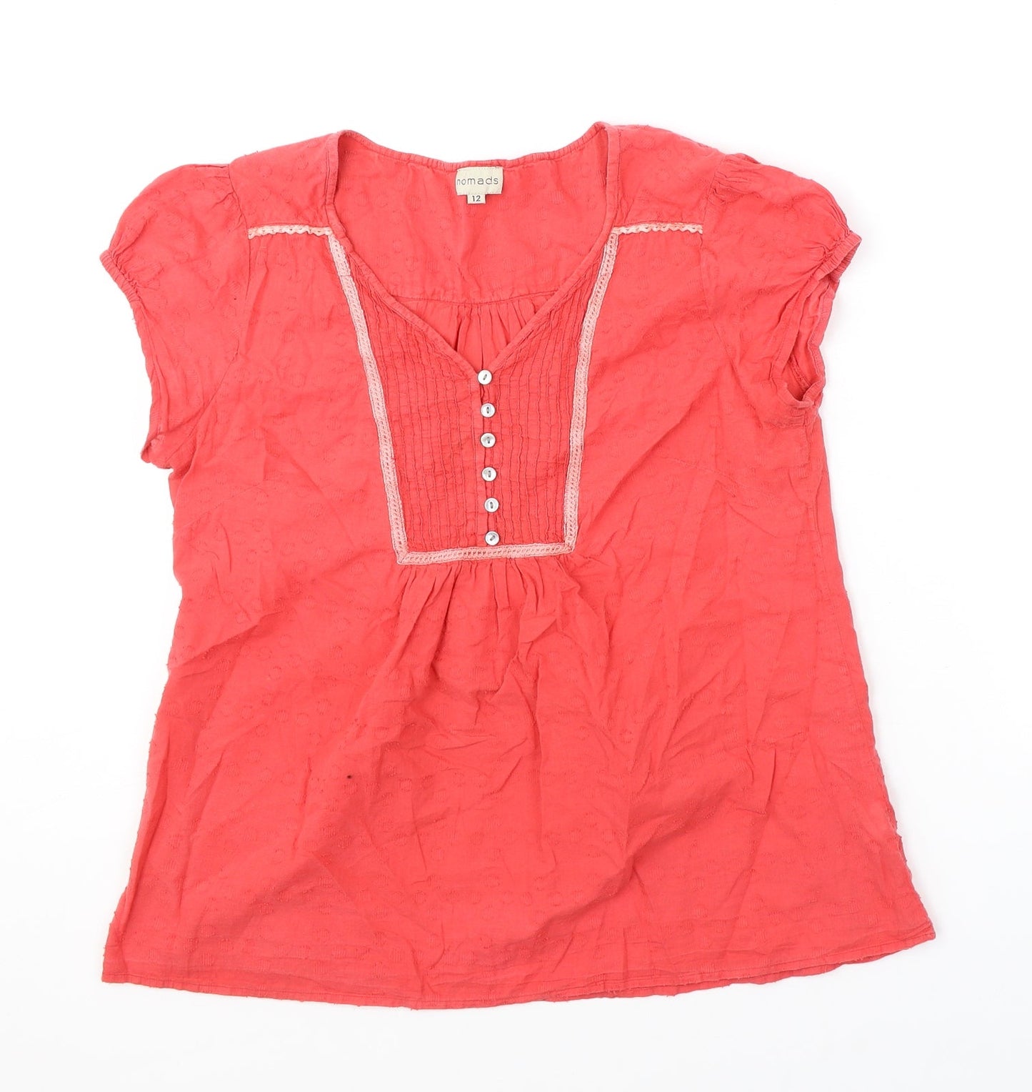 Nomads Womens Pink Cotton Basic T-Shirt Size 12 V-Neck