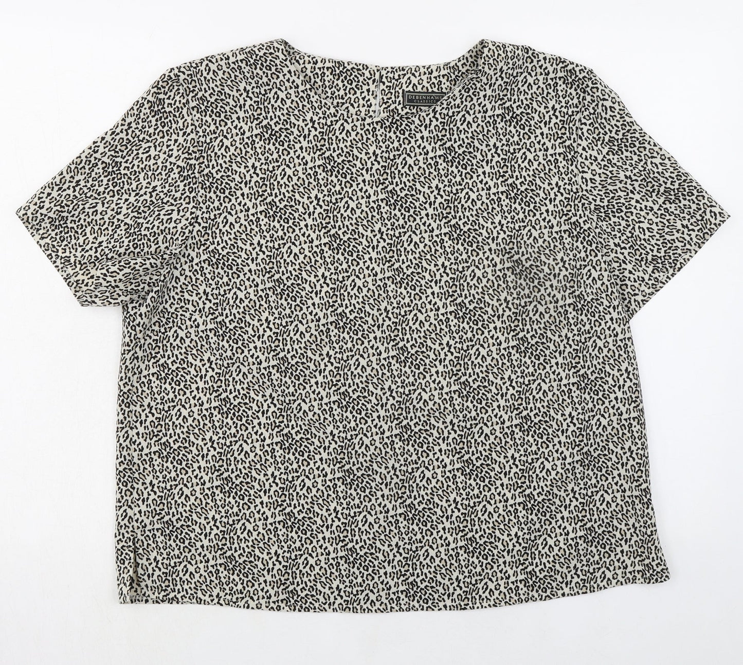 Debenhams Womens Beige Animal Print Polyester Basic T-Shirt Size 16 Round Neck - Leopard Print