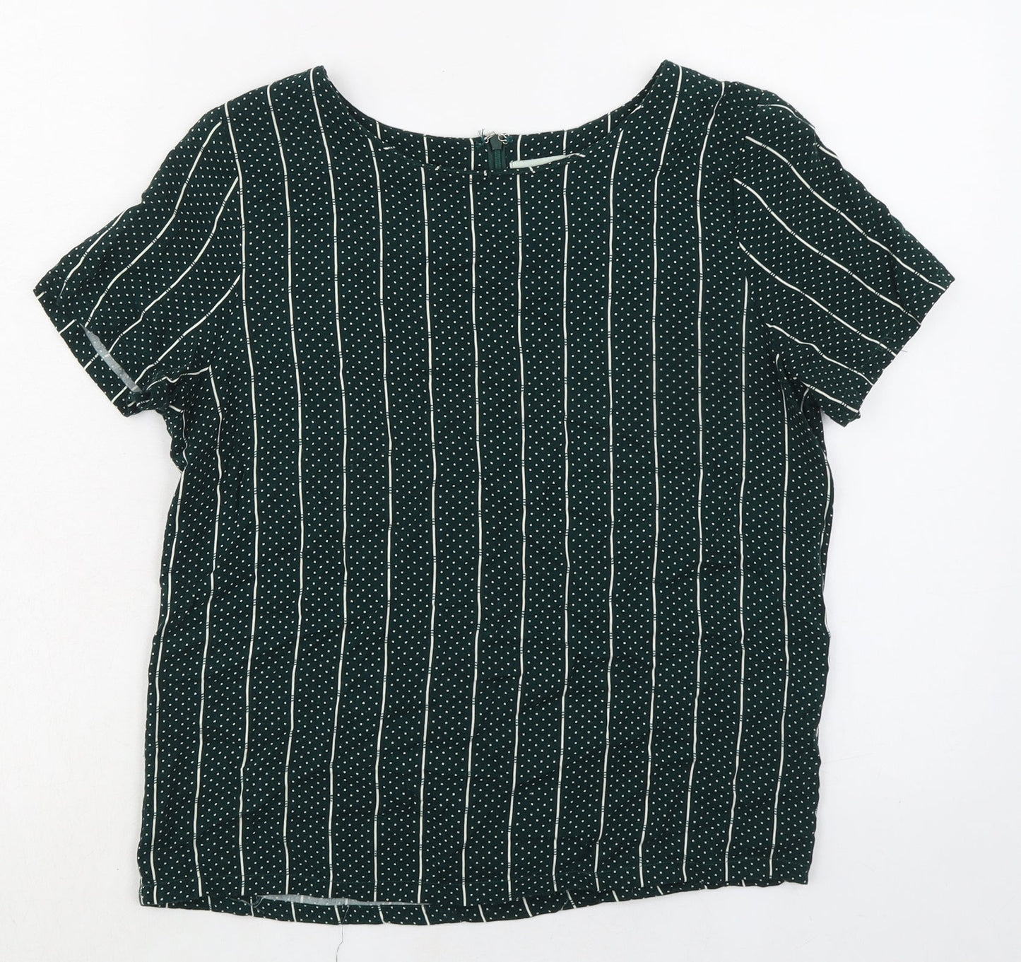 Moves Womens Green Striped Viscose Basic Blouse Size 6 Boat Neck