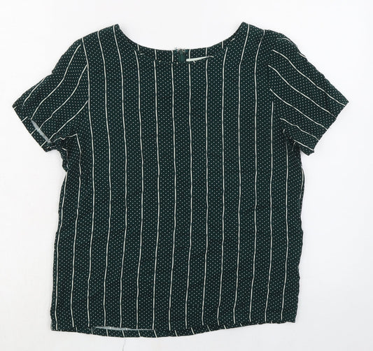 Moves Womens Green Striped Viscose Basic Blouse Size 6 Boat Neck