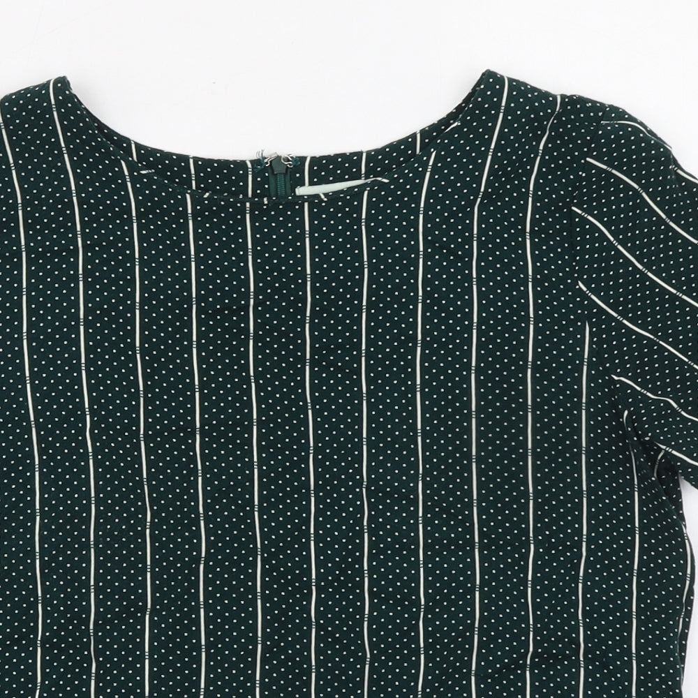 Moves Womens Green Striped Viscose Basic Blouse Size 6 Boat Neck