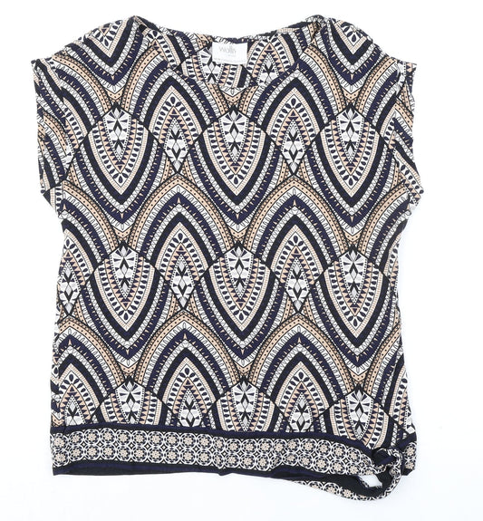 Wallis Womens Multicoloured Geometric Viscose Basic Blouse Size M Boat Neck