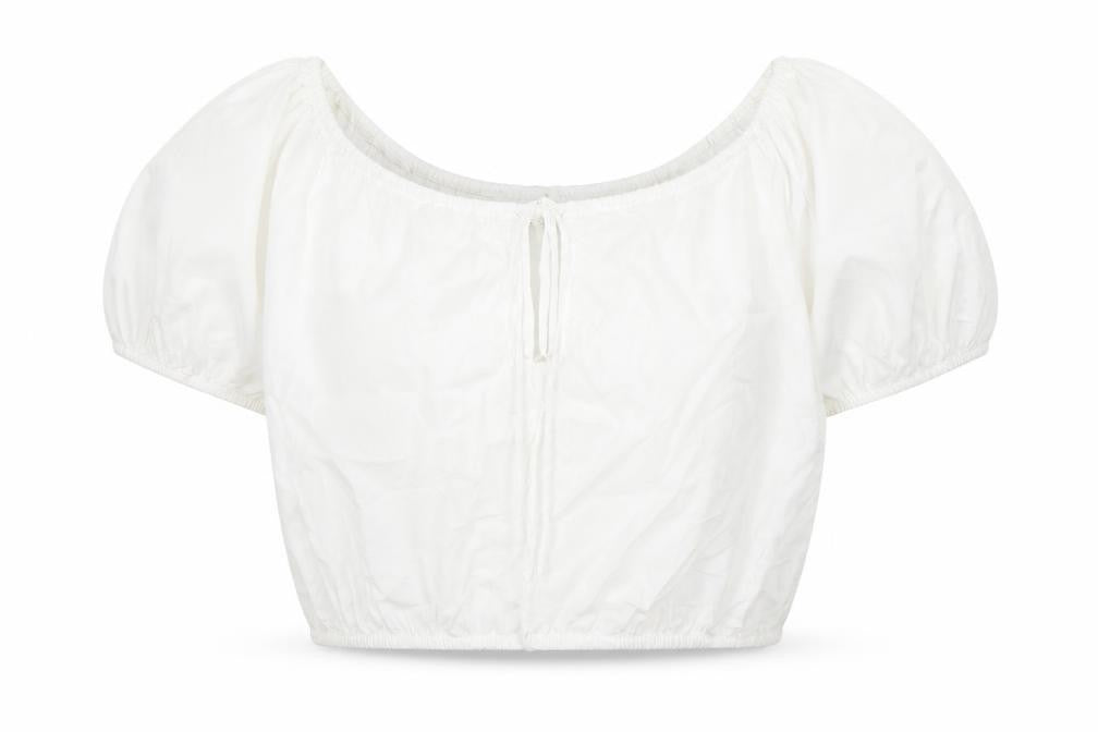 H&M Womens White Linen Cropped Blouse Size M Boat Neck