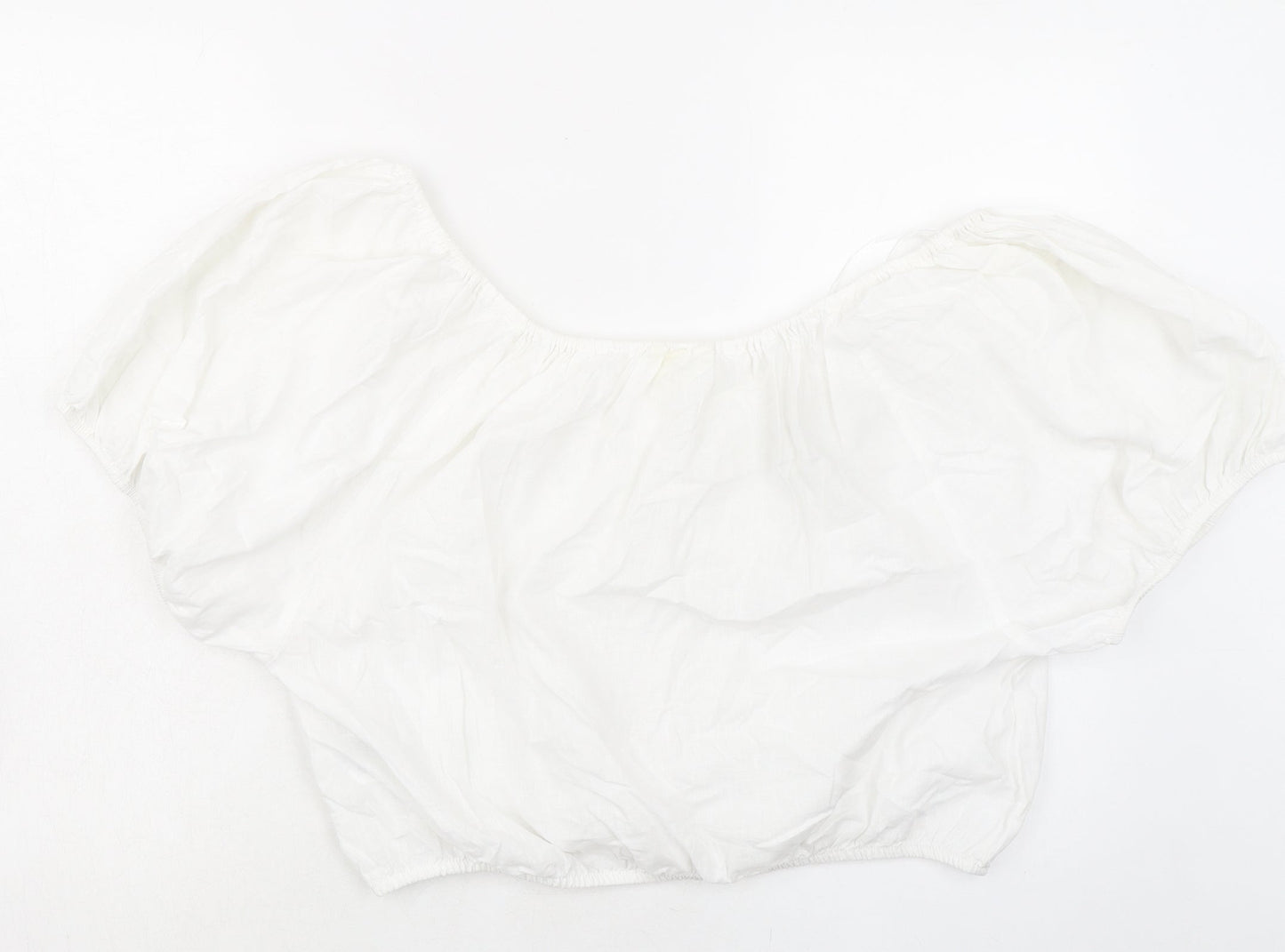 H&M Womens White Linen Cropped Blouse Size M Boat Neck