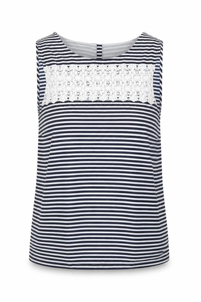 Dorothy Perkins Womens Blue Striped Polyester Basic Tank Size 8 Round Neck