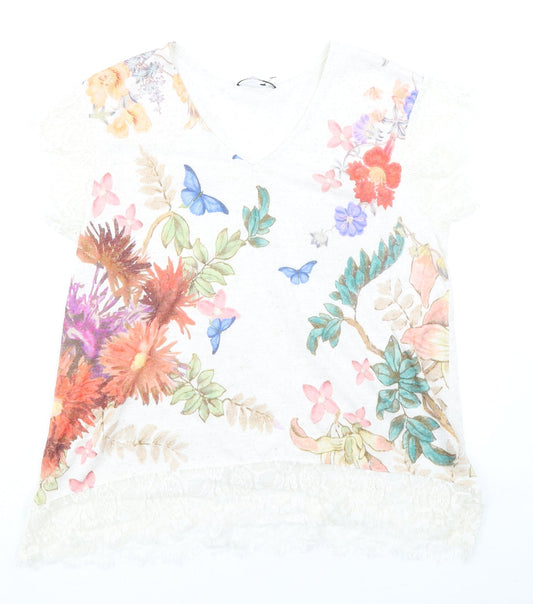 Per Una Womens Multicoloured Geometric Polyester Basic Blouse Size 12 V-Neck - Butterflies and Flowers