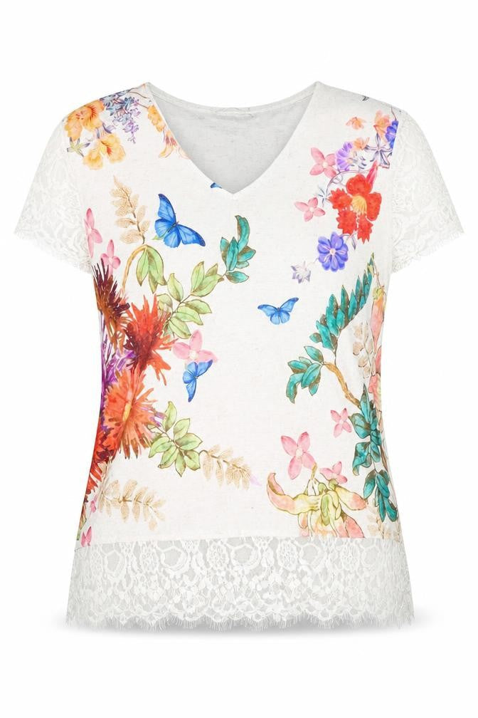 Per Una Womens Multicoloured Geometric Polyester Basic Blouse Size 12 V-Neck - Butterflies and Flowers