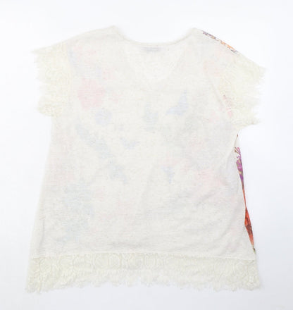 Per Una Womens Multicoloured Geometric Polyester Basic Blouse Size 12 V-Neck - Butterflies and Flowers