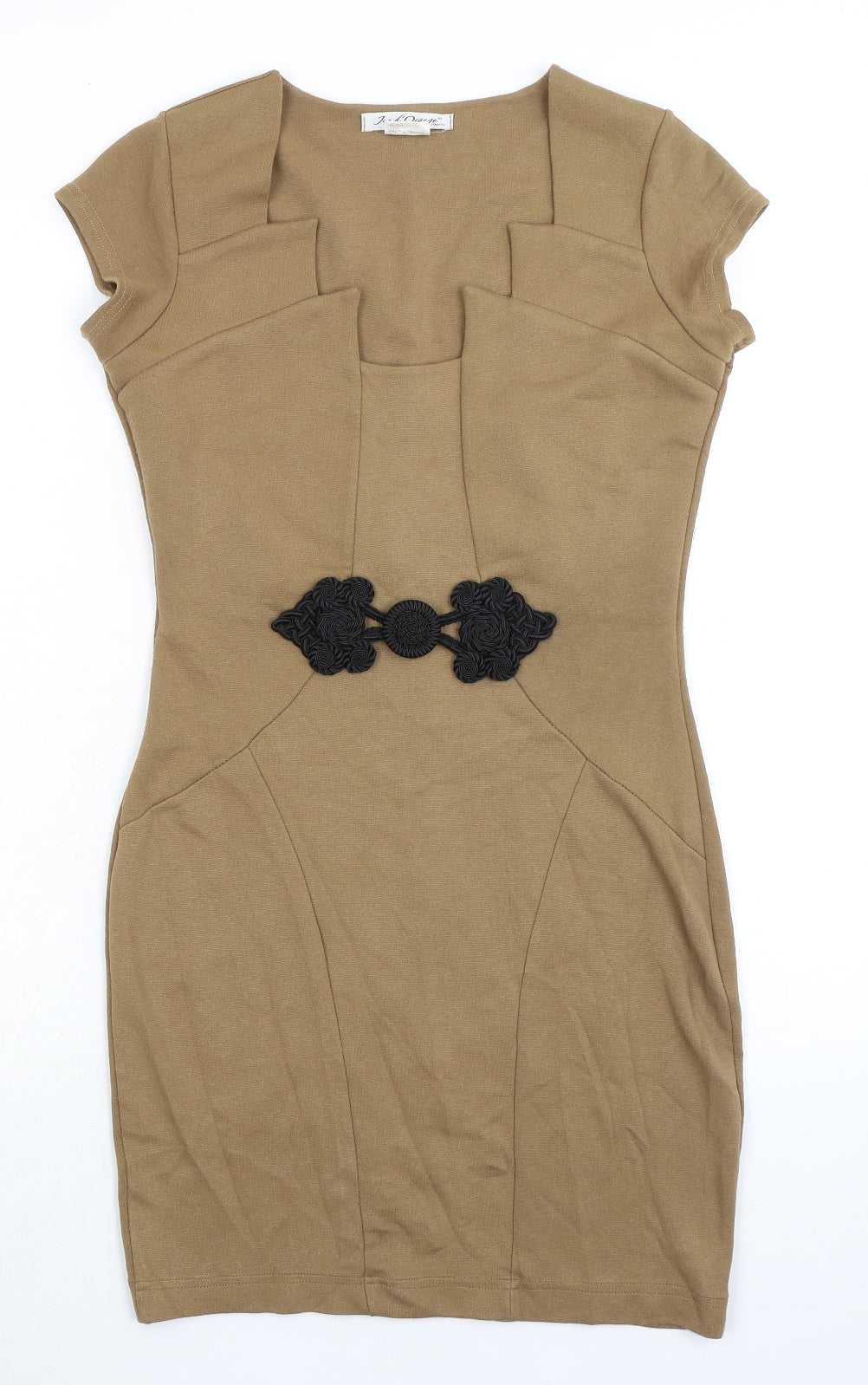 Jus d'Orange Womens Beige Viscose Bodycon Size 8 Square Neck Pullover