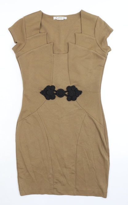 Jus d'Orange Womens Beige Viscose Bodycon Size 8 Square Neck Pullover