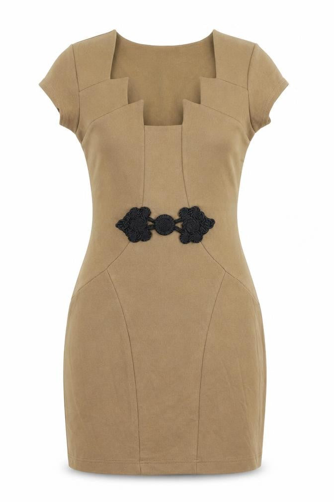 Jus d'Orange Womens Beige Viscose Bodycon Size 8 Square Neck Pullover