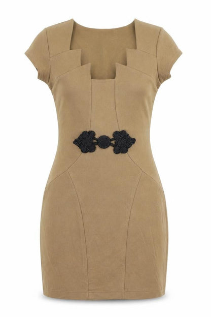 Jus d'Orange Womens Beige Viscose Bodycon Size 8 Square Neck Pullover