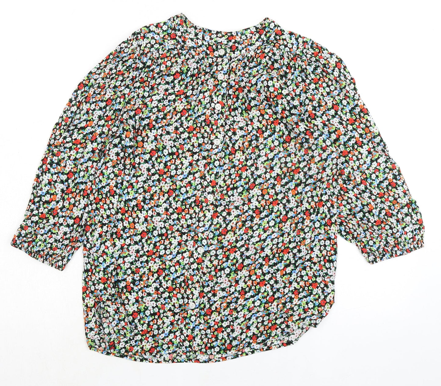 Marks and Spencer Womens Multicoloured Floral Viscose Basic Blouse Size 6 Round Neck