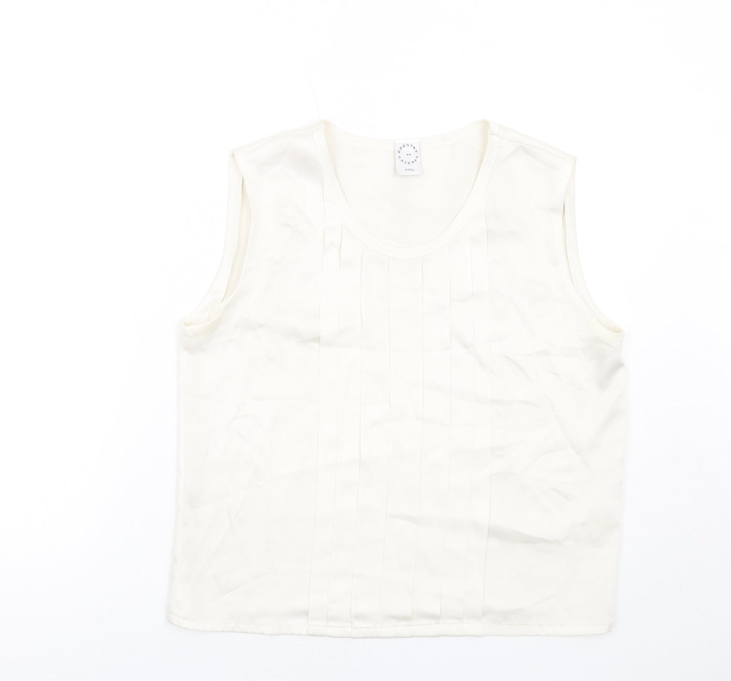 Country Casuals Womens Ivory Polyester Basic Blouse Size S Round Neck