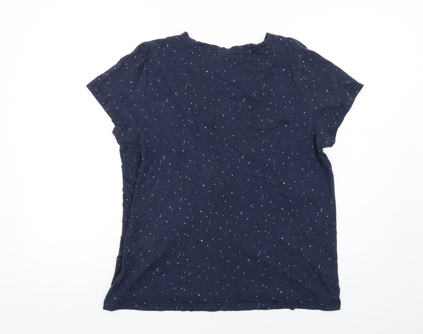 ICHI Womens Blue Geometric Cotton Basic T-Shirt Size L V-Neck