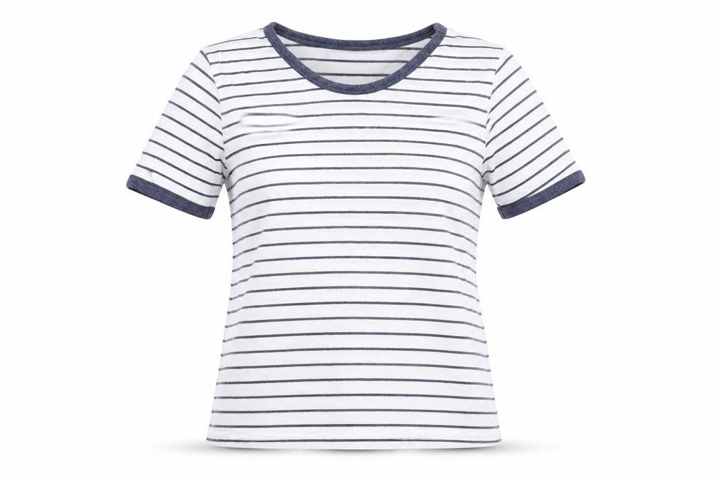 Topshop Womens White Striped Polyester Basic T-Shirt Size 6 Round Neck