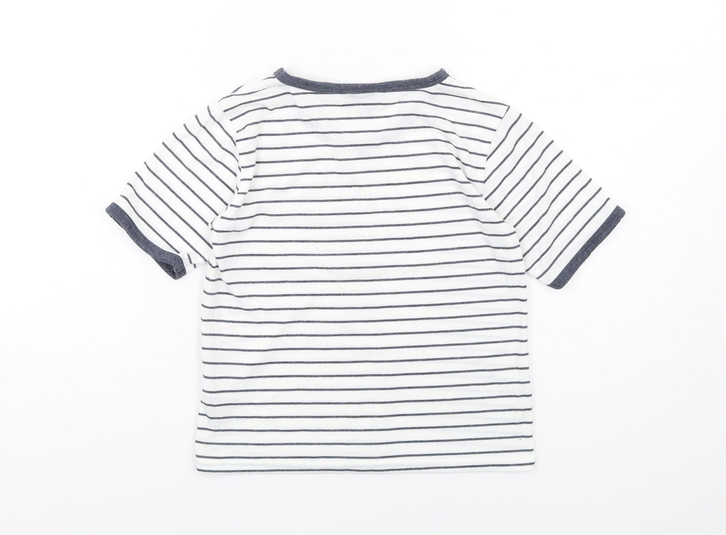 Topshop Womens White Striped Polyester Basic T-Shirt Size 6 Round Neck