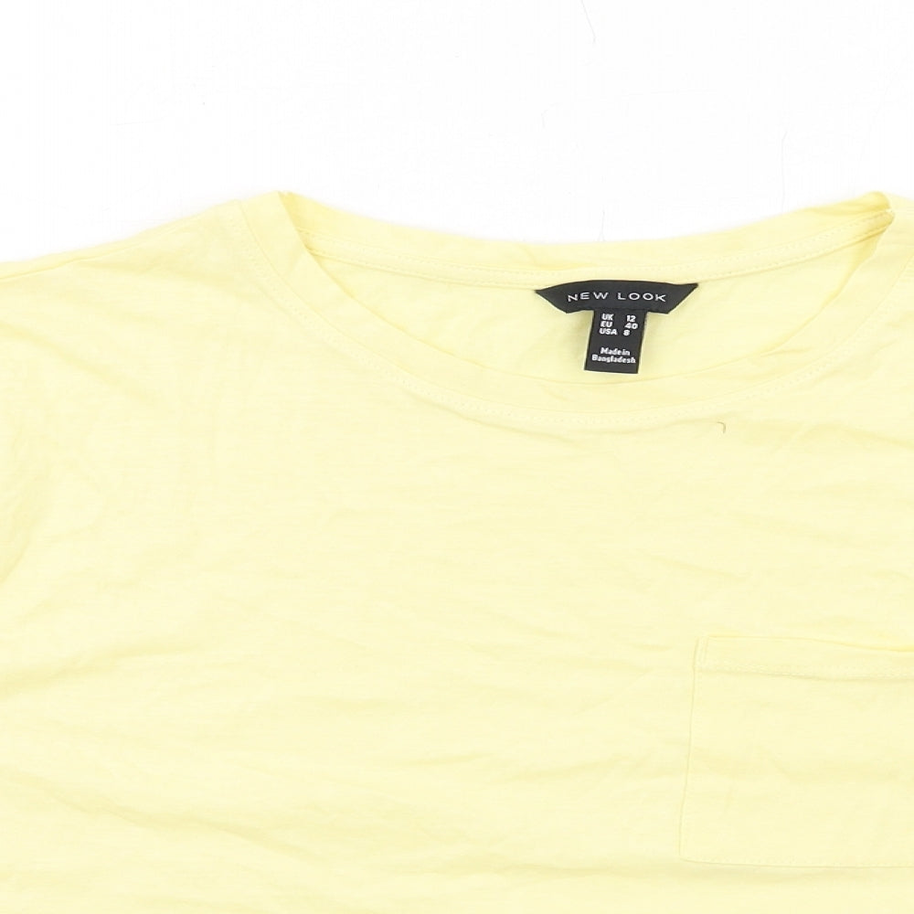 New Look Womens Yellow Cotton Basic T-Shirt Size 12 Crew Neck