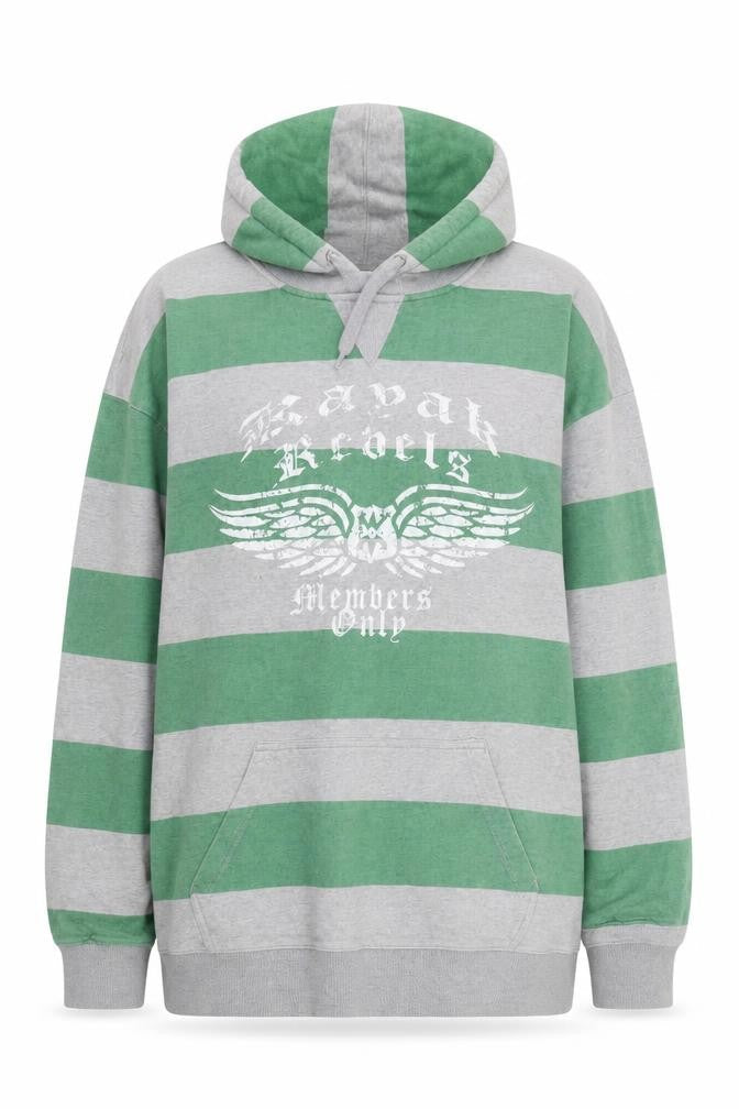 Kayak Womens Green Striped Cotton Pullover Hoodie Size M Pullover