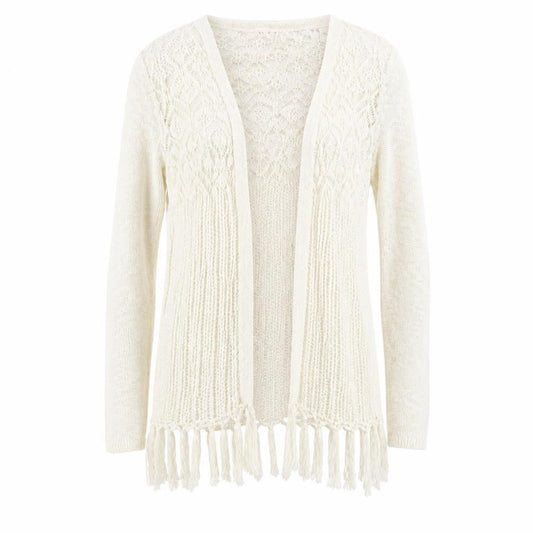 Front view of Only women’s ivory v-neck cotton cardigan jumper, size S