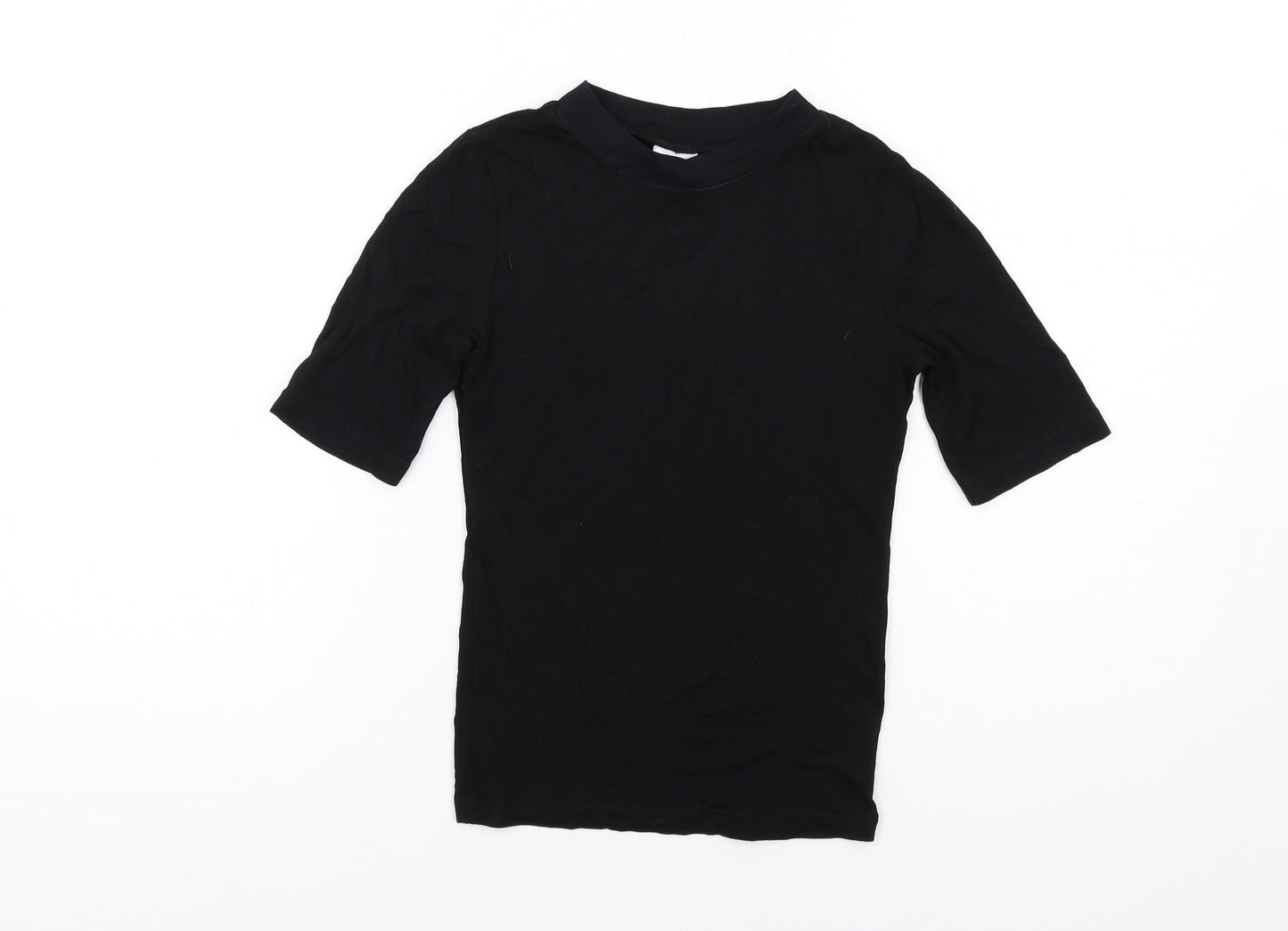 COLLUSION Womens Black Cotton Basic T-Shirt Size 4 Mock Neck