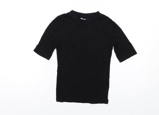 COLLUSION Womens Black Cotton Basic T-Shirt Size 4 Mock Neck