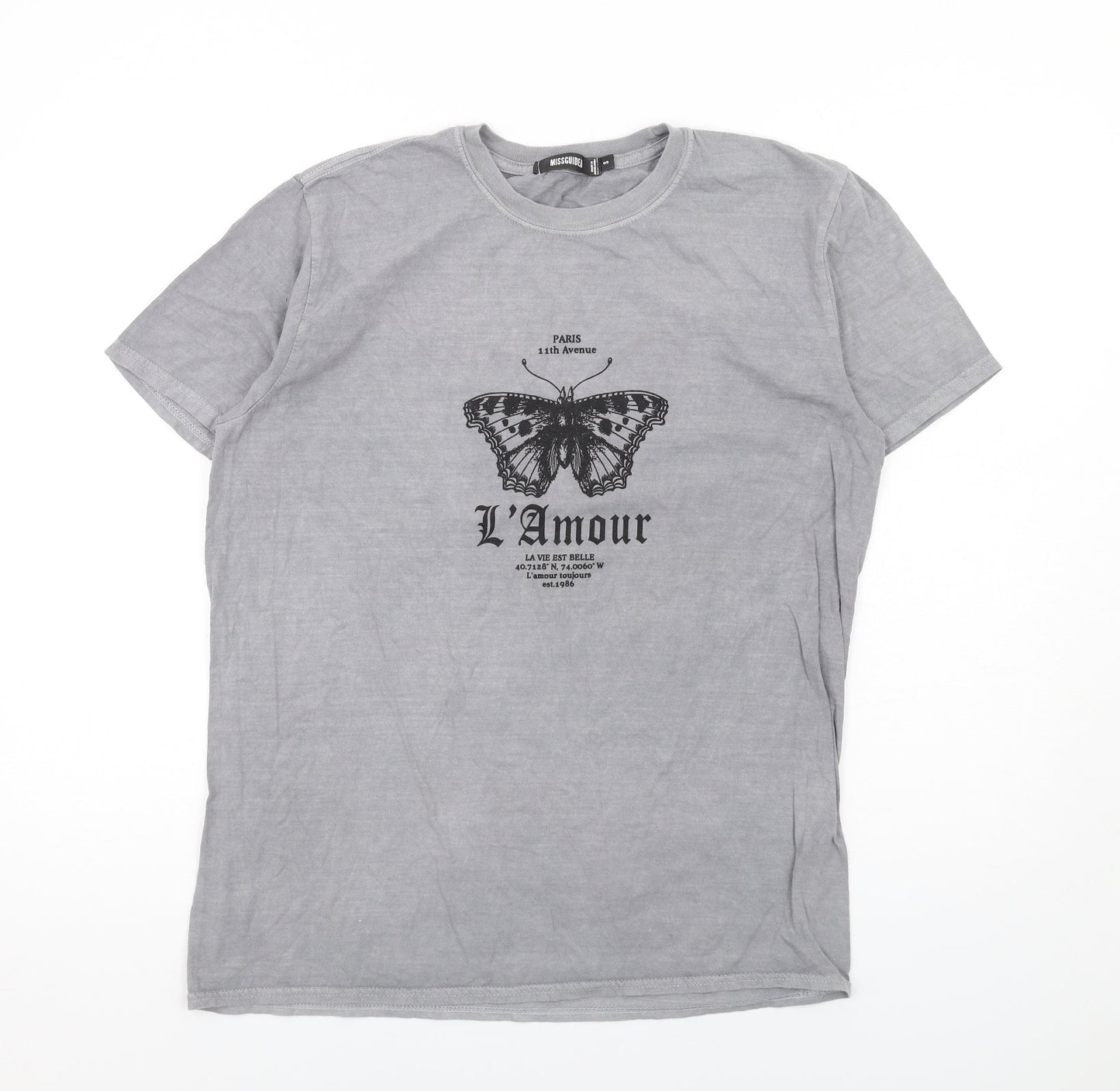 Missguided Womens Grey Cotton Basic T-Shirt Size S Round Neck - L'Armour Butterfly