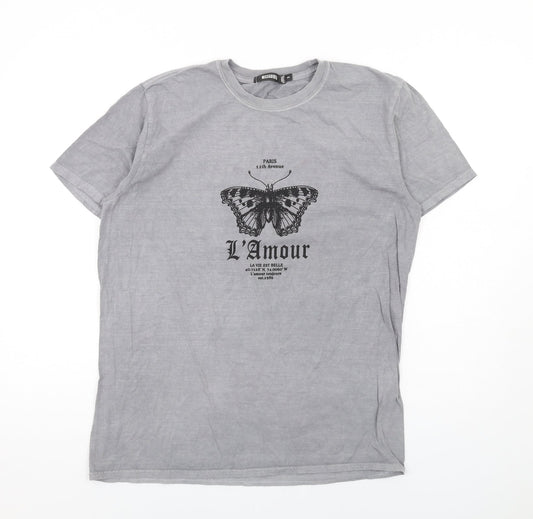 Missguided Womens Grey Cotton Basic T-Shirt Size S Round Neck - L'Armour Butterfly