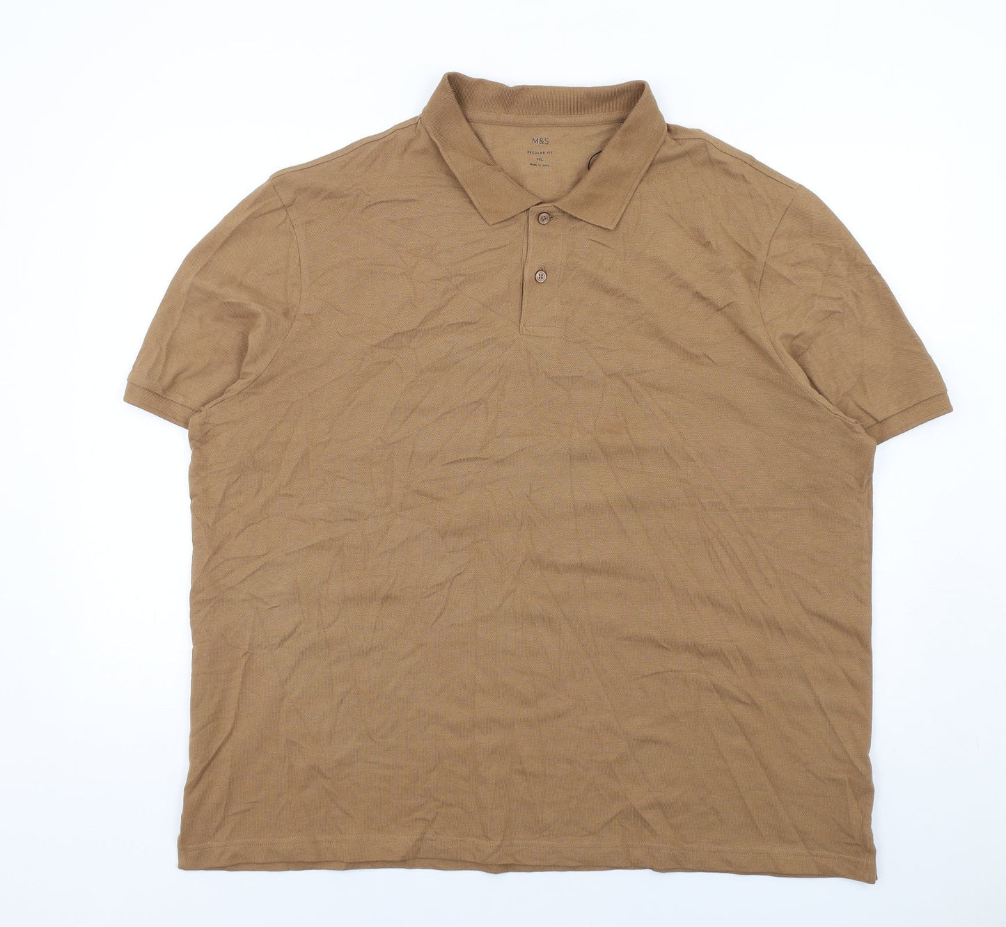 Marks and Spencer Mens Brown Cotton Polo Size 3XL Collared Button