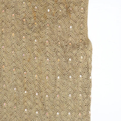 Close-up detail of Principles women’s beige viscose a-line, size L, round neck pullover