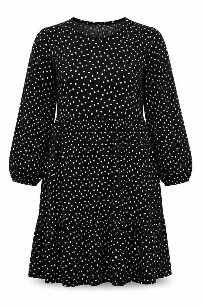 Zara Womens Black Polka Dot Polyester A-Line Size L Round Neck Pullover