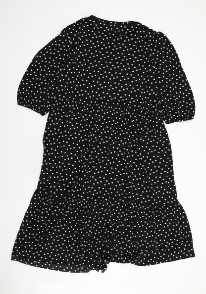 Zara Womens Black Polka Dot Polyester A-Line Size L Round Neck Pullover