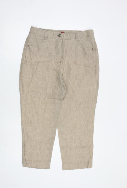 Olsen Womens Brown Linen Trousers Size 12 L23 in Regular Zip
