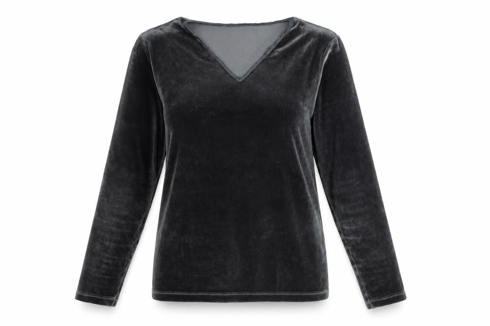 DolceDolce Womens Grey Polyester Basic T-Shirt Size S V-Neck