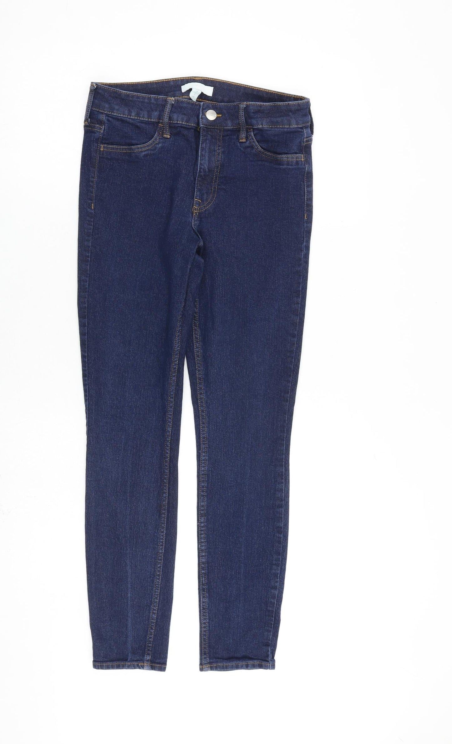 H&M Womens Blue Cotton Skinny Jeans Size 10 L28 in Regular Zip
