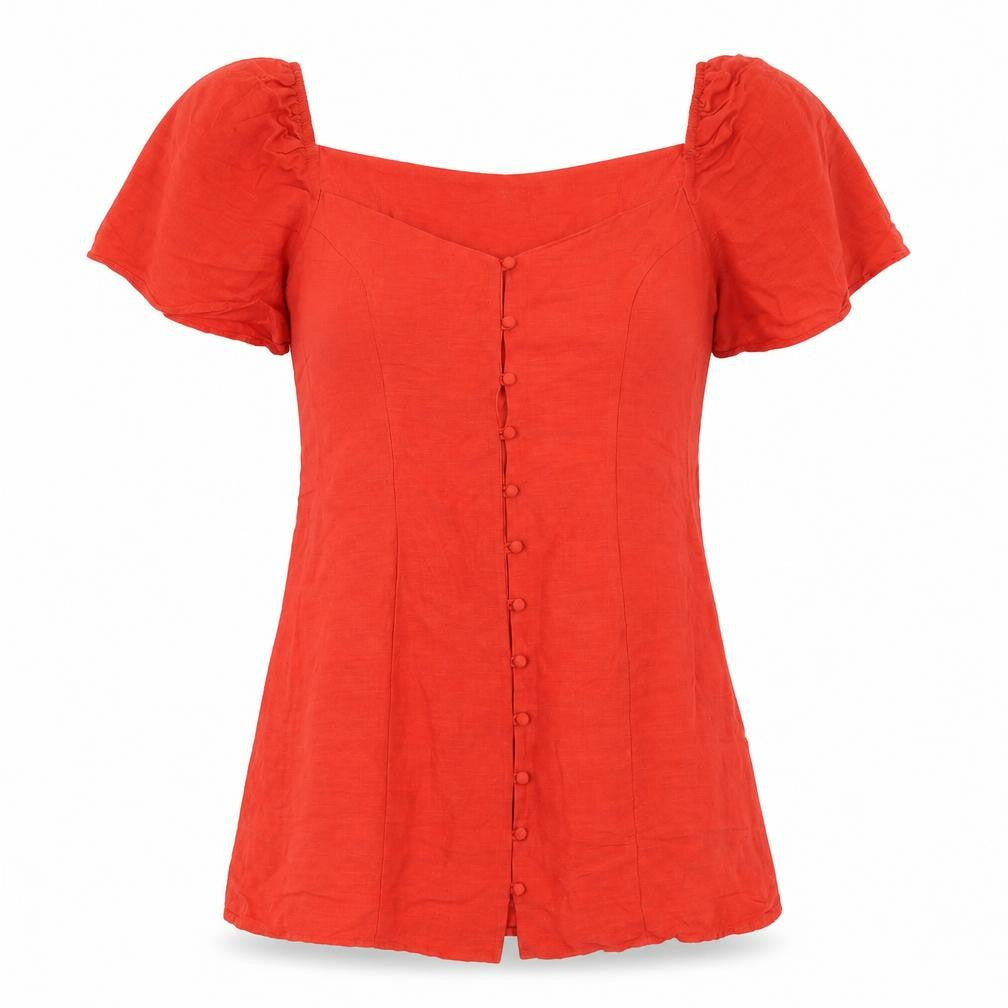 Zara Womens Red Viscose Mini Size L V-Neck Button