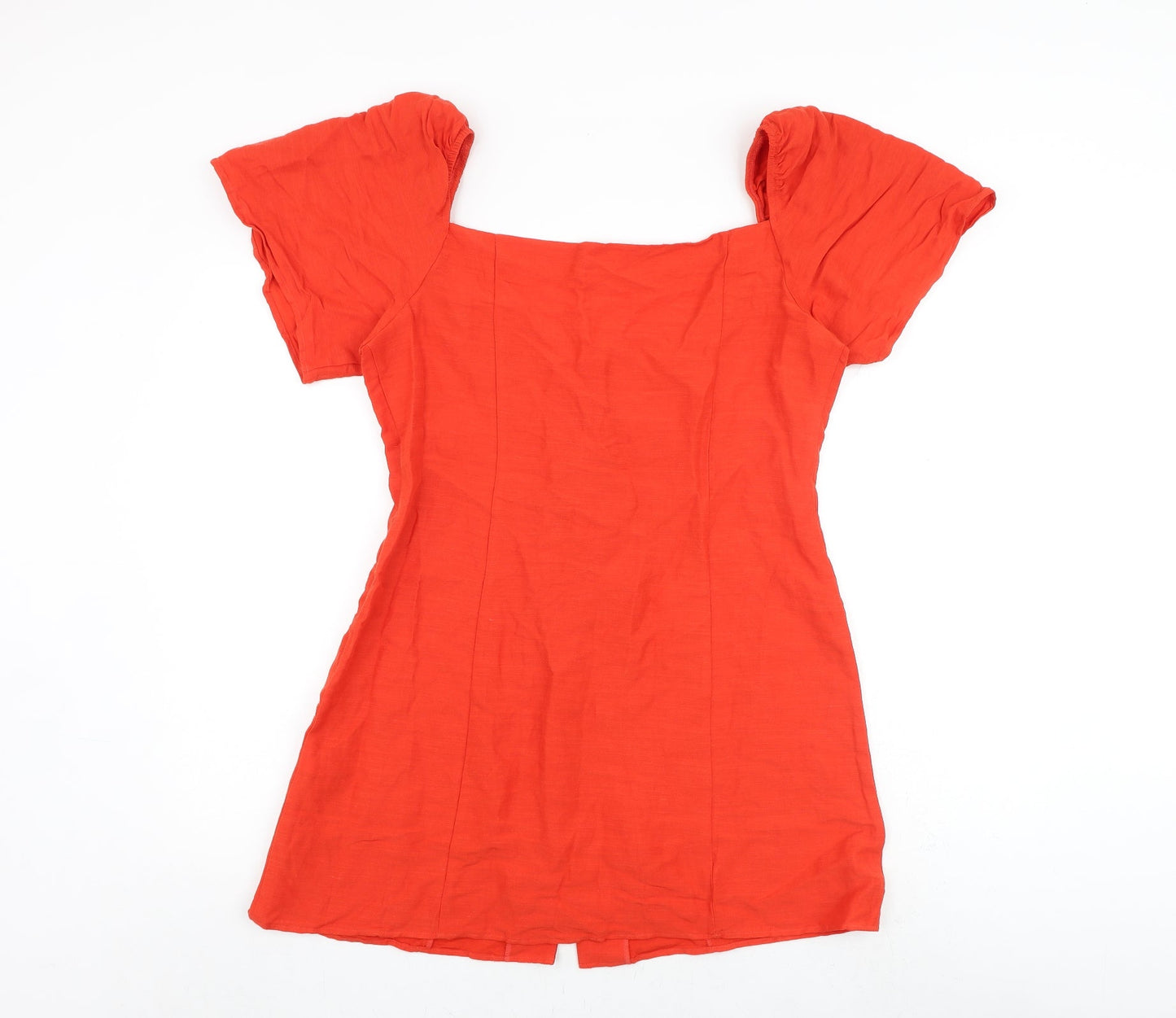 Zara Womens Red Viscose Mini Size L V-Neck Button