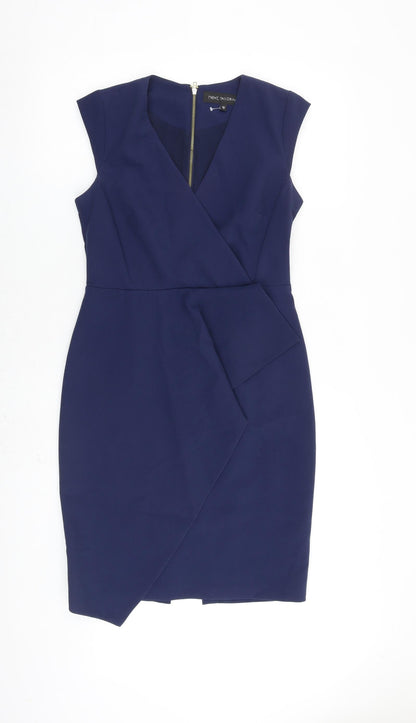 Next Womens Blue Polyester Shift Size 10 V-Neck Zip