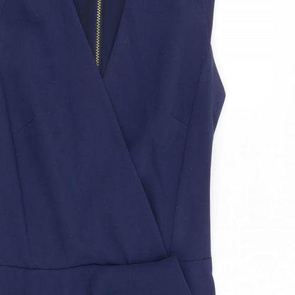 Next Womens Blue Polyester Shift Size 10 V-Neck Zip