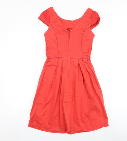Dorothy Perkins Womens Red Cotton Shift Size 8 Round Neck Zip