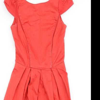 Dorothy Perkins Womens Red Cotton Shift Size 8 Round Neck Zip
