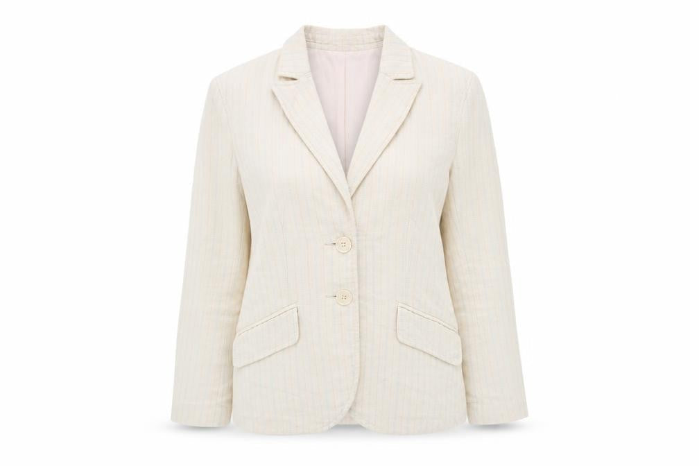 H&M Womens Beige Striped Jacket Blazer Size 12 Button