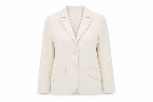 H&M Womens Beige Striped Jacket Blazer Size 12 Button