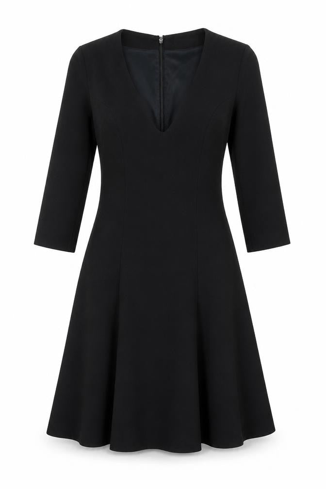 French Connection Womens Black Polyester Fit & Flare Size 10 V-Neck Zip