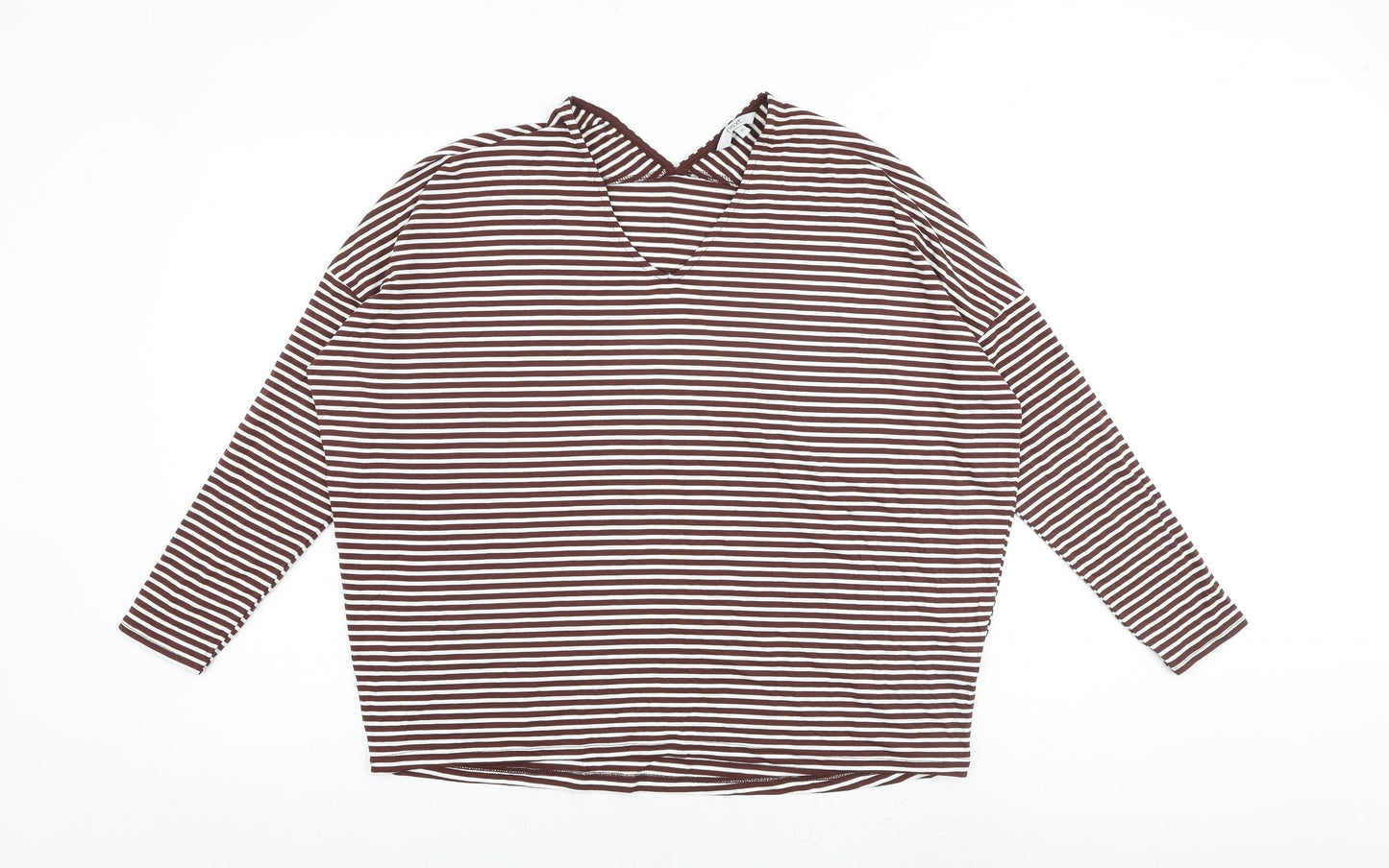 NEXT Womens Brown Striped Viscose Basic T-Shirt Size 12 V-Neck